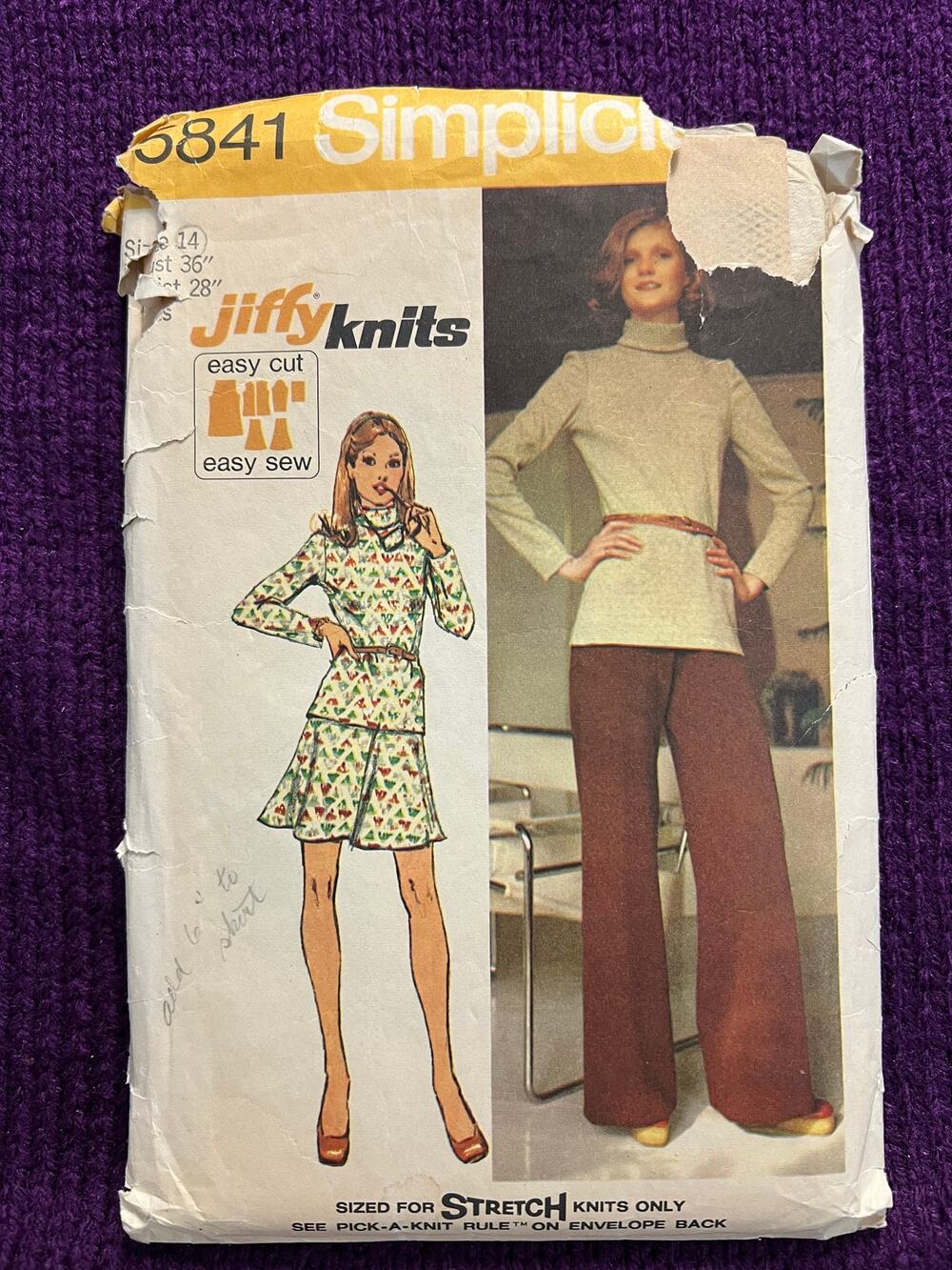 Simplicity Pattern 5841 turtle neck top skirt wide leg pant sz 14